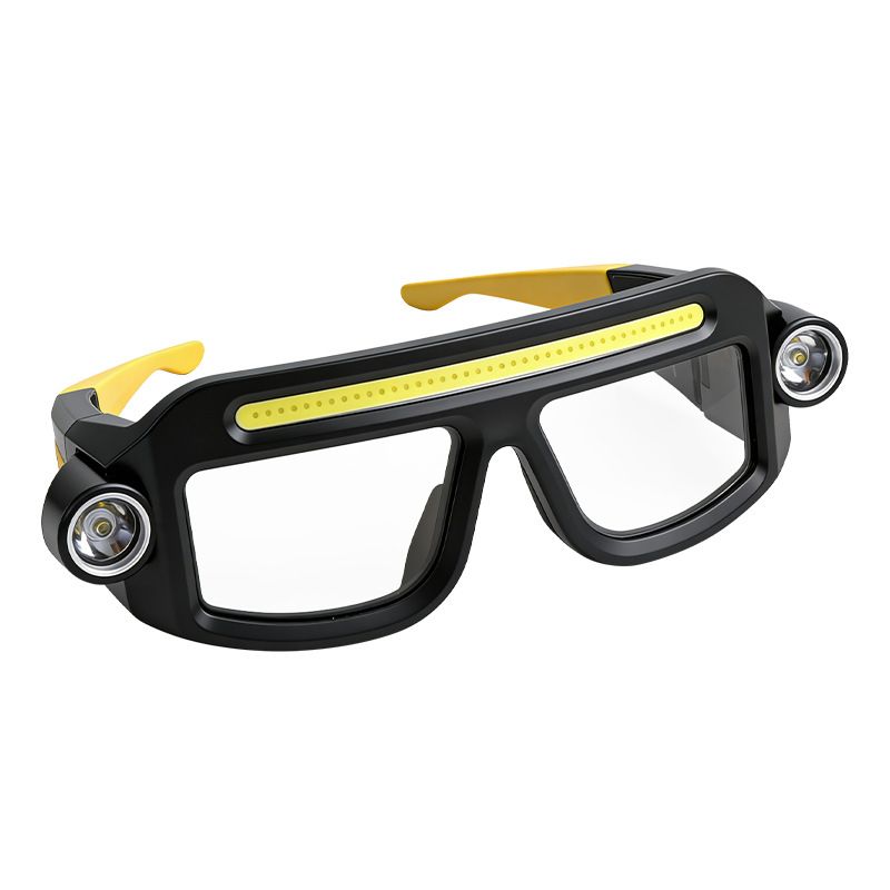 Rechargeable LED Work Safety Goggles with Head Torch Light Impact Resistant Protective Glasses for Hiking Camping Repair Night Work-Yellow