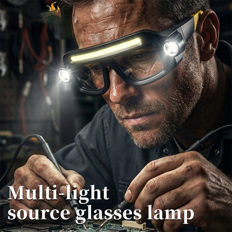 Rechargeable LED Work Safety Goggles with Head Torch Light Impact Resistant Protective Glasses for Hiking Camping Repair Night Work-Yellow