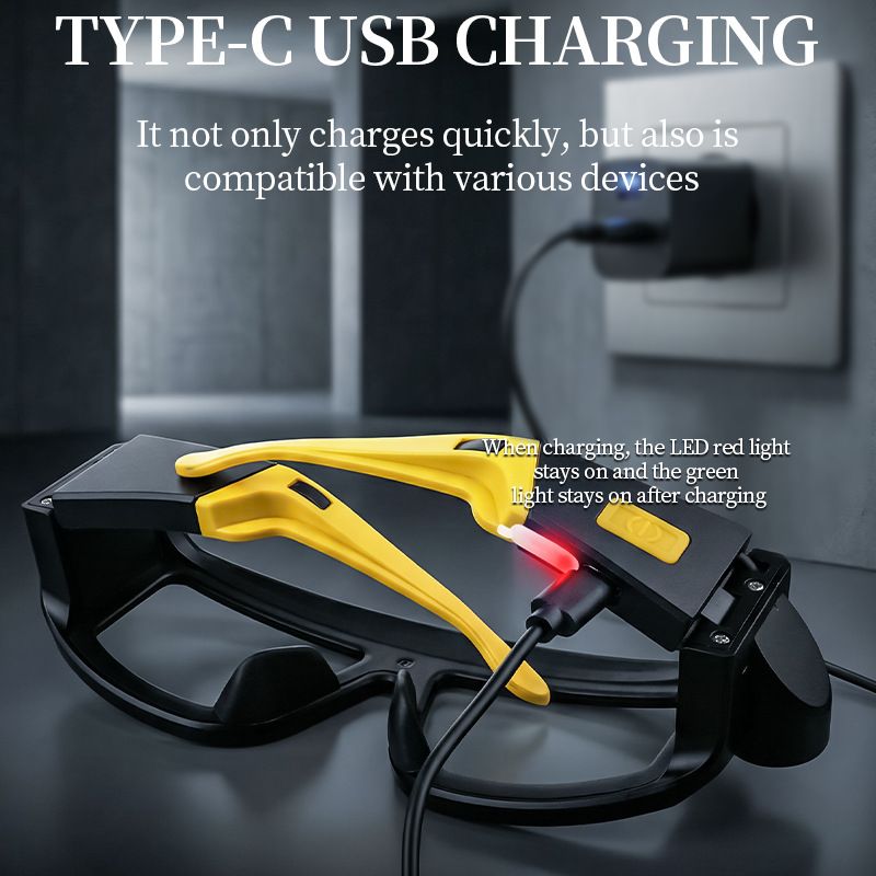 Rechargeable LED Work Safety Goggles with Head Torch Light Impact Resistant Protective Glasses for Hiking Camping Repair Night Work-Yellow