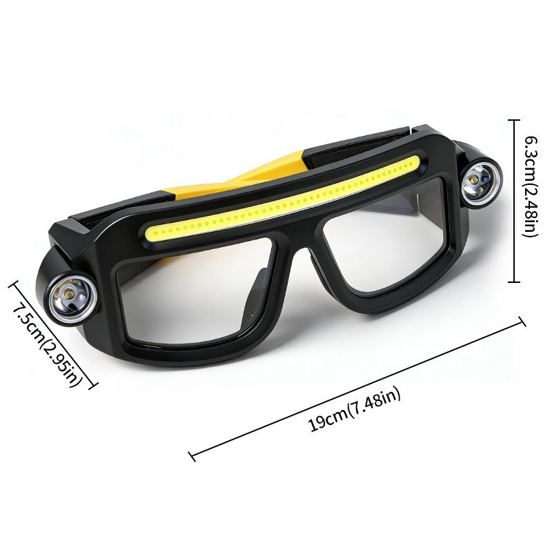 Rechargeable LED Work Safety Goggles with Head Torch Light Impact Resistant Protective Glasses for Hiking Camping Repair Night Work-Yellow