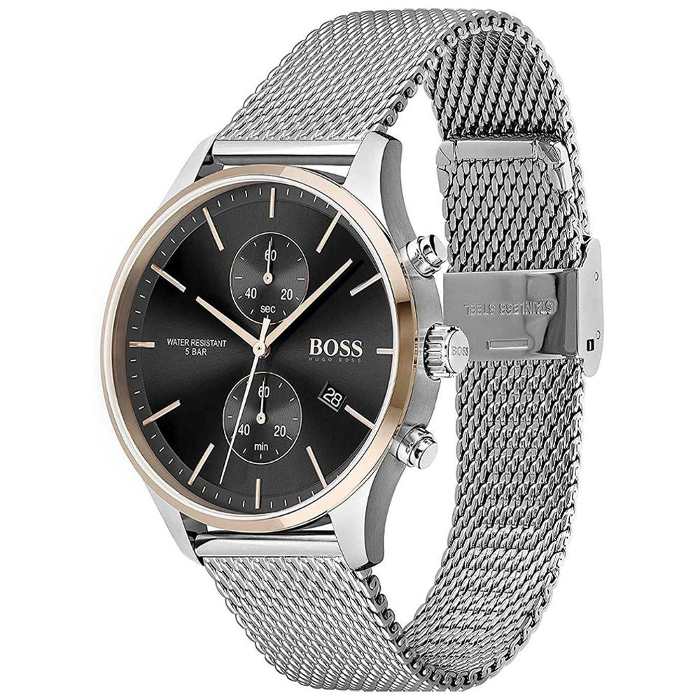 Hugo Boss 1513805 Associate Men's Watch, 42mm Silver Stainless Steel Mesh Bracelet Chronograph Wrist Watch for Men