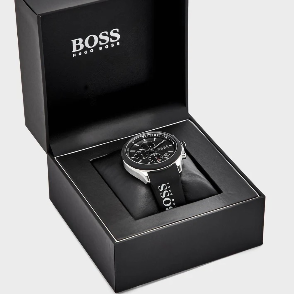 Hugo Boss 1513716 Velocity Chronograph Men's Watch - Black Rubber Strap, Black Dial, Silver Case