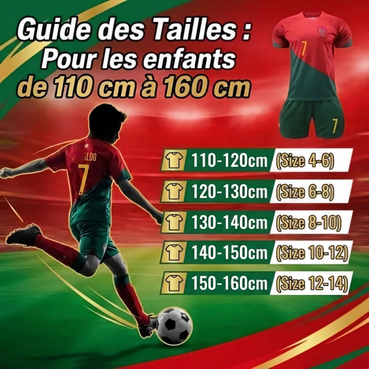 Children’s Football Sport Outfit 3‑Piece Kit, Short Sleeve Soccer Jersey Shorts Socks Set for 120‑130cm Boys Girls