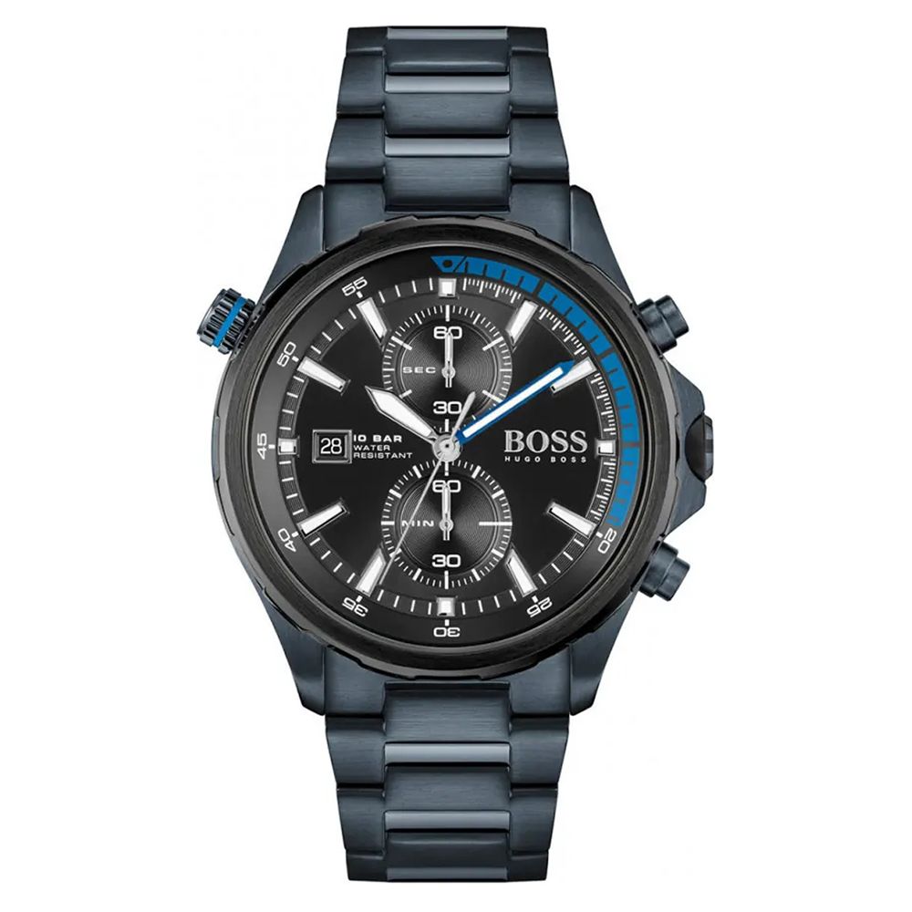 Hugo Boss 1513824 Globetrotter Men's Watch, 46mm Silver Stainless Steel Chronograph Wrist Watch for Men, 50M Water Resistant
