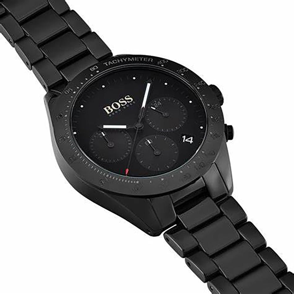 Hugo Boss 1513581 Grand Prix Men's Watch, 44mm Black Stainless Steel Chronograph Wrist Watch for Men