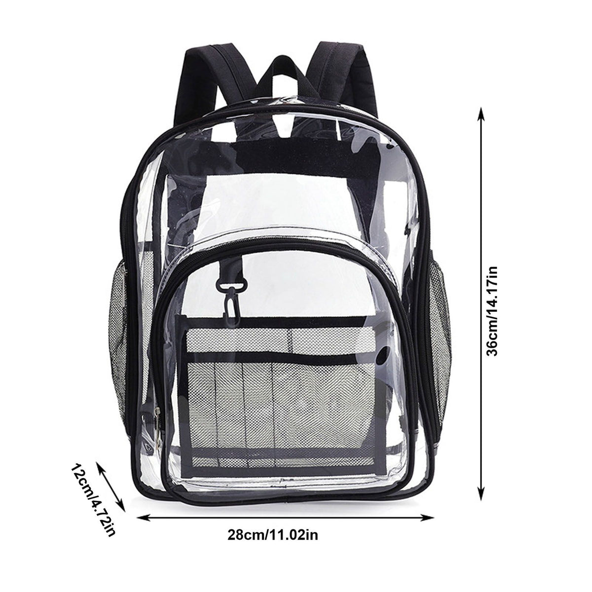 Laptop Backpack School Bags Black Transparent PVC Waterproof Large Capacity for School College Student 36x28x12cm