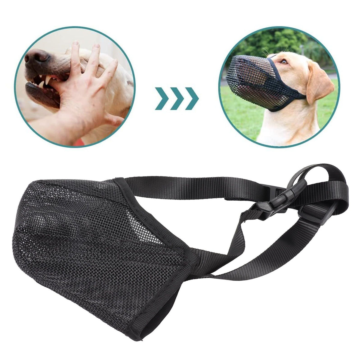 Dog Muzzle Soft Mesh Poisoned Bait Protection Pet Mouth Cover with Adjustable Straps for Small Medium Large Dogs 13x16cm / 5.1x6.3in