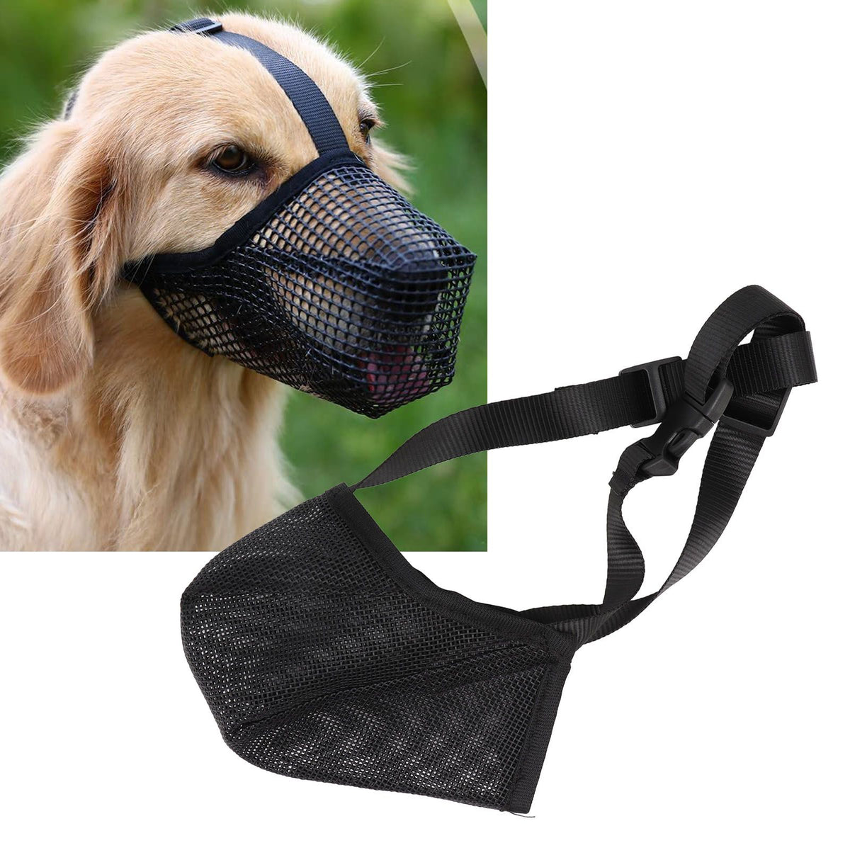 Dog Muzzle Soft Mesh Poisoned Bait Protection Pet Mouth Cover with Adjustable Straps for Small Medium Large Dogs 13x16cm / 5.1x6.3in