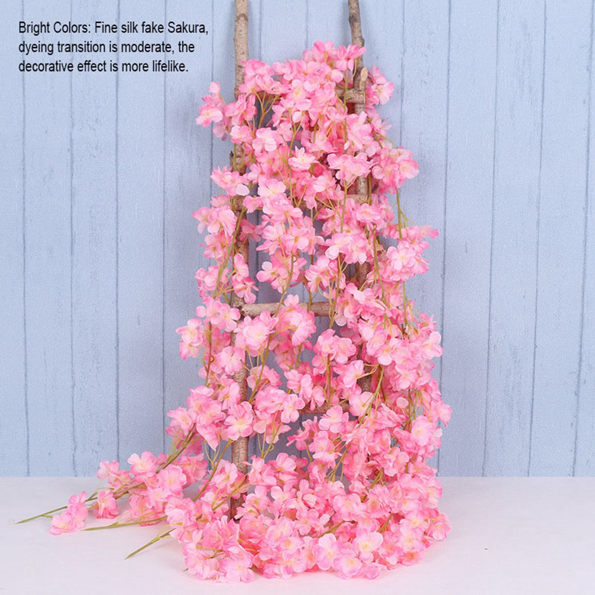 1.8m 256 Simulated Artificial Sakura Flower Garland Hanging Vines for Spring Home Room Wedding Party Decor Dark Pink