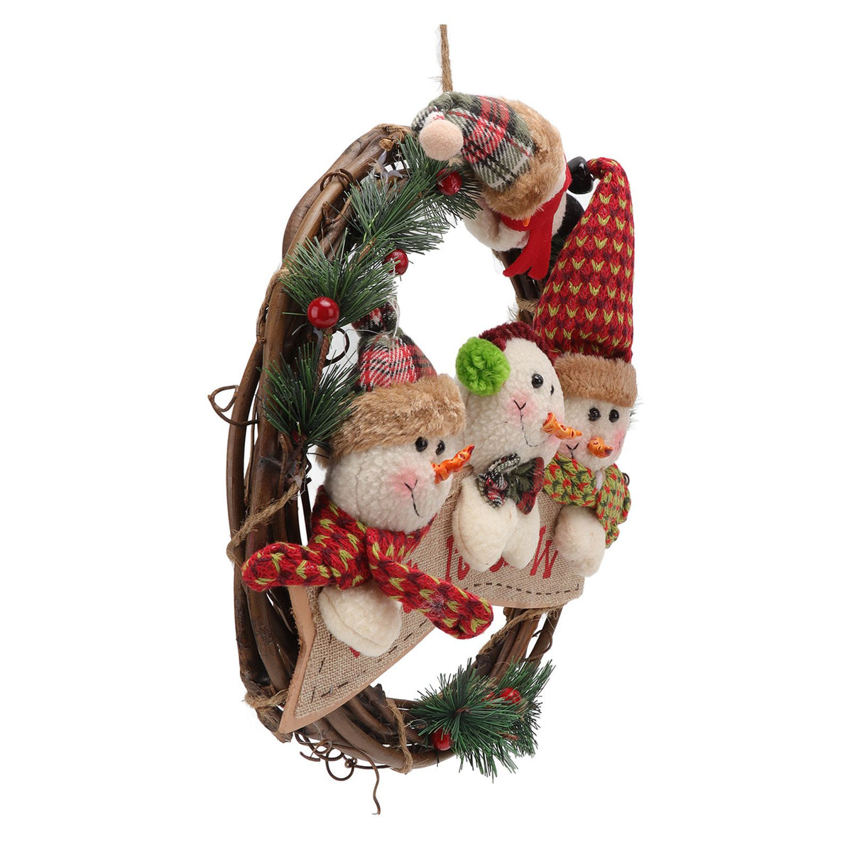 Christmas Wreath Fadeless Durable Joyful Vibes Rich Bright Colors Grapevine Wreath for Door Window Decor Snowman Style