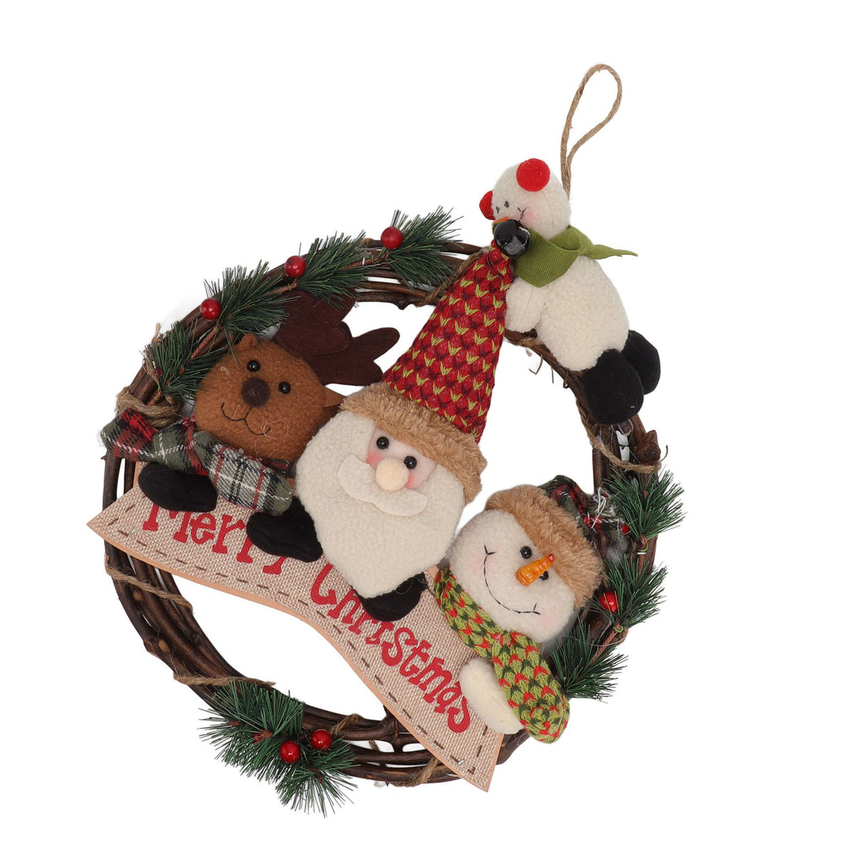 Christmas Wreath Fadeless Durable Joyful Vibes Rich Bright Colors Grapevine Wreath for Door Window Decor Old Man Style