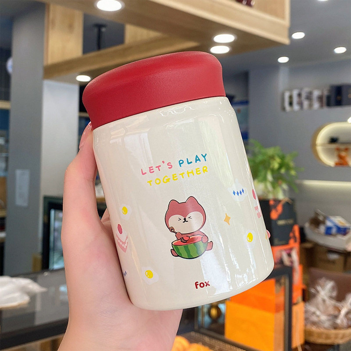 320ml Stainless Steel Insulated Vacuum Food Jar Cup Container with Lid for Outdoor Cartoon Portable Bottle Fox