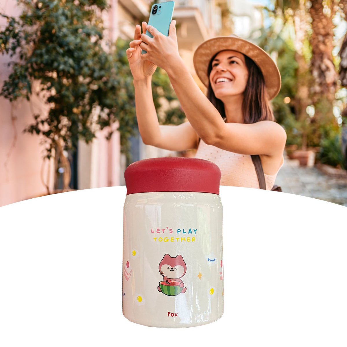 320ml Stainless Steel Insulated Vacuum Food Jar Cup Container with Lid for Outdoor Cartoon Portable Bottle Fox