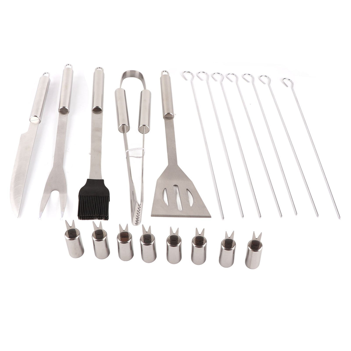 20pcs Barbecue Utensils Food Grade Stainless Steel Skewer Fork Knife BBQ Tool Set for Camping Hiking