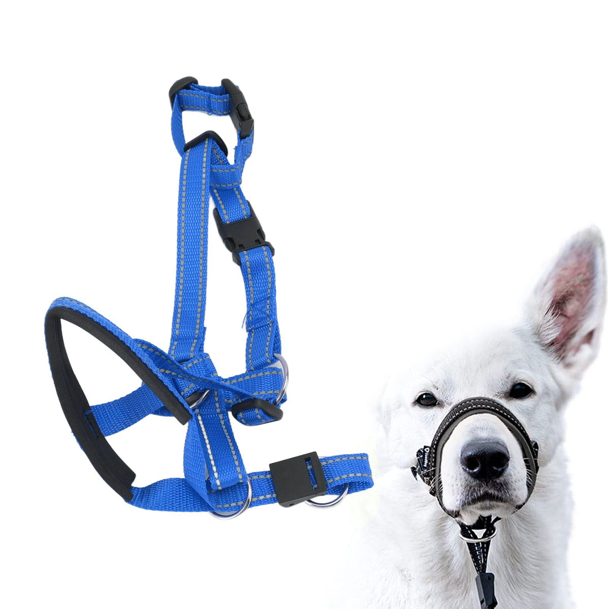 Dog Head Collar Breathable Dog Head Harness Dog Mouth Cover with Adjustable Strap for Outdoor Blue XL