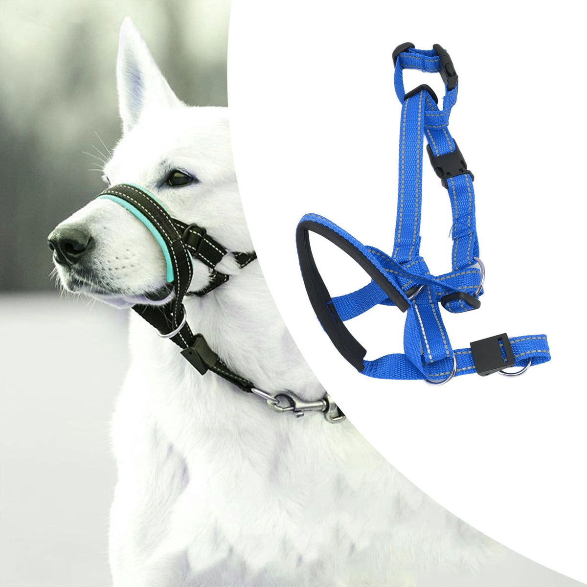 Dog Head Collar Breathable Dog Head Harness Dog Mouth Cover with Adjustable Strap for Outdoor Blue XL