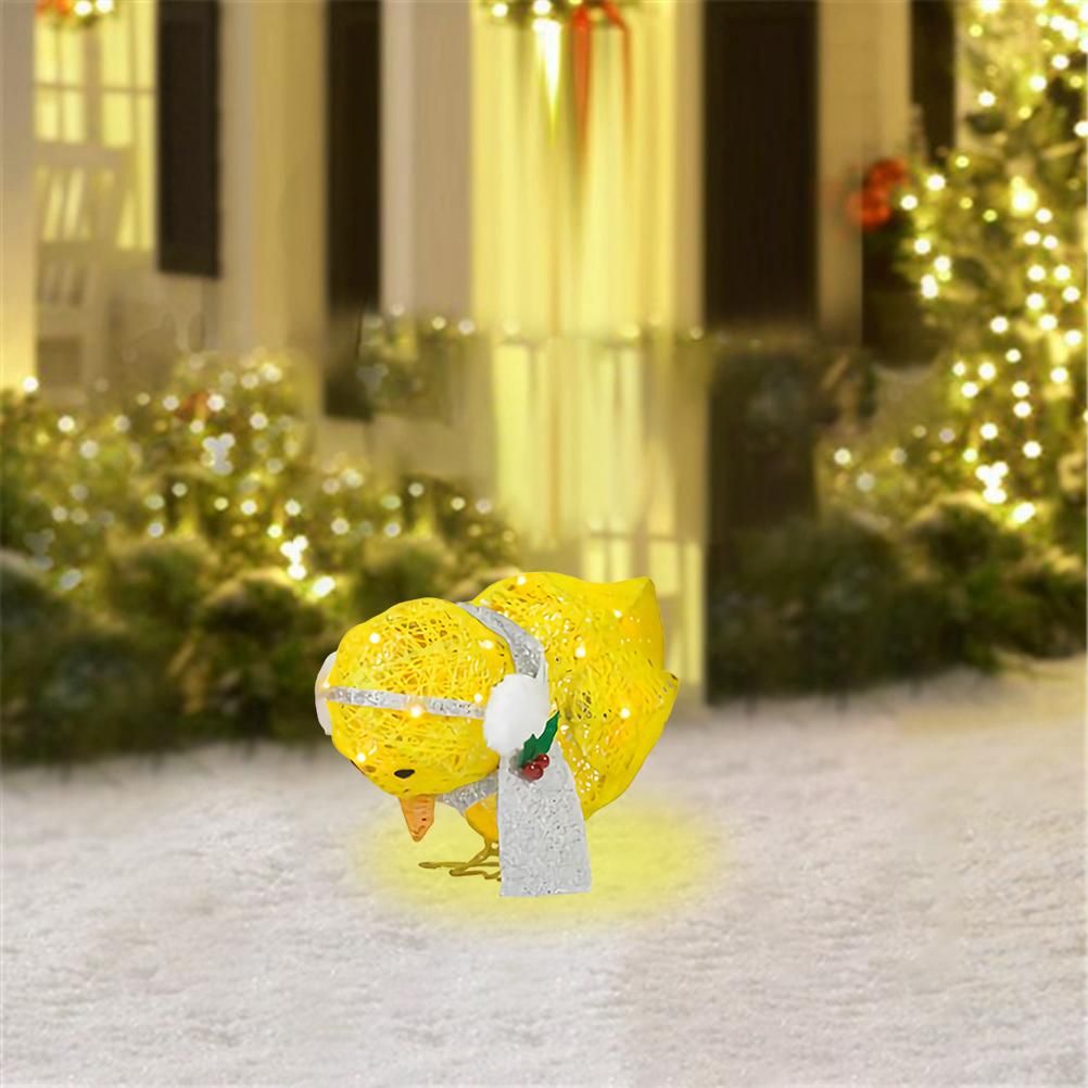 Chick with Scarf Decor Lights Yellow Chick Flat Garden Sculpture Chick Ornaments for Lawn Yard Christmas Holiday Decorations