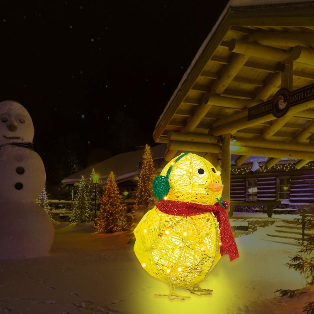 Chick with Scarf Decor Lights Yellow Chick Flat Garden Sculpture Chick Ornaments for Lawn Yard Christmas Holiday Decorations