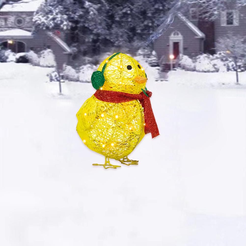 Chick with Scarf Decor Lights Yellow Chick Flat Garden Sculpture Chick Ornaments for Lawn Yard Christmas Holiday Decorations