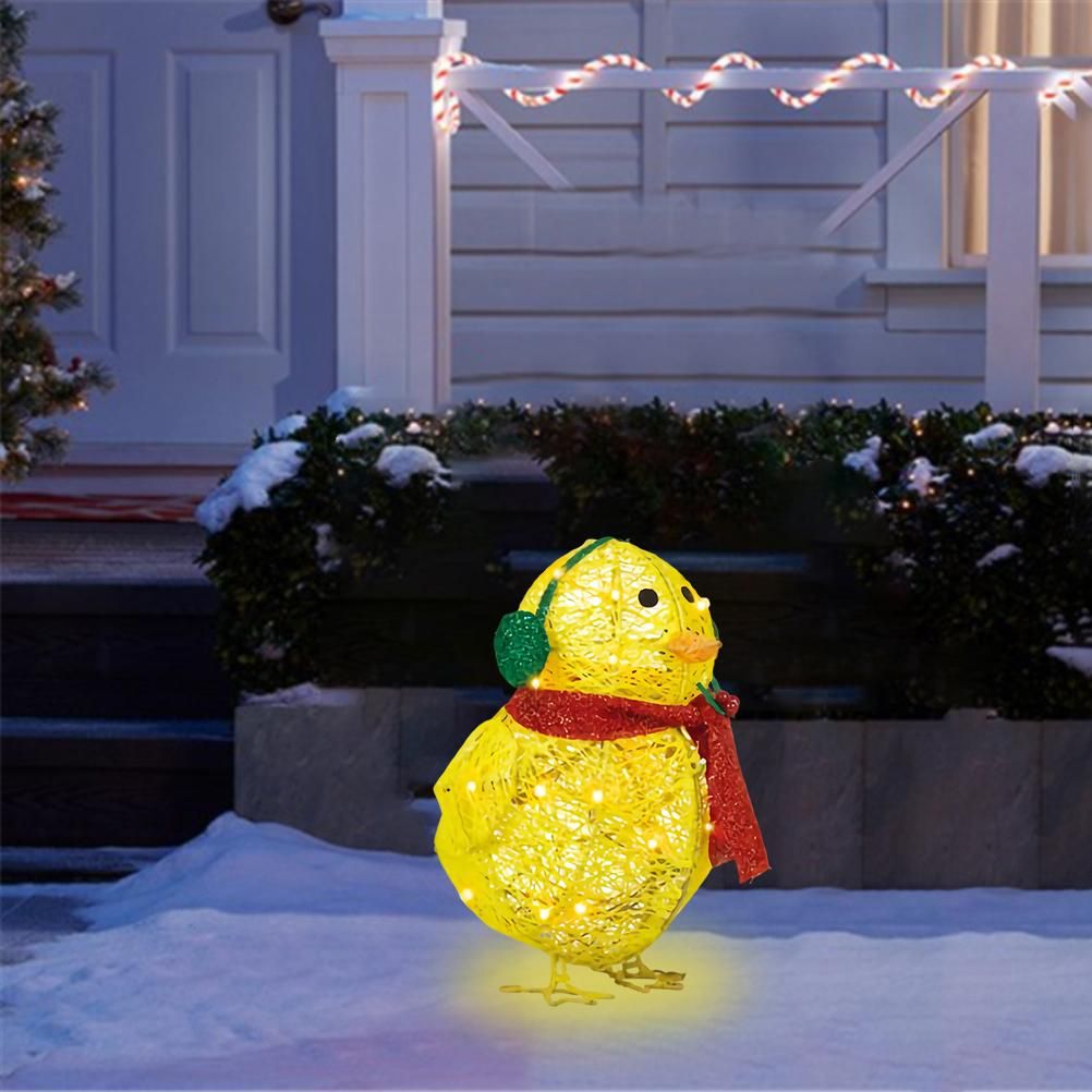 Chick with Scarf Decor Lights Yellow Chick Flat Garden Sculpture Chick Ornaments for Lawn Yard Christmas Holiday Decorations
