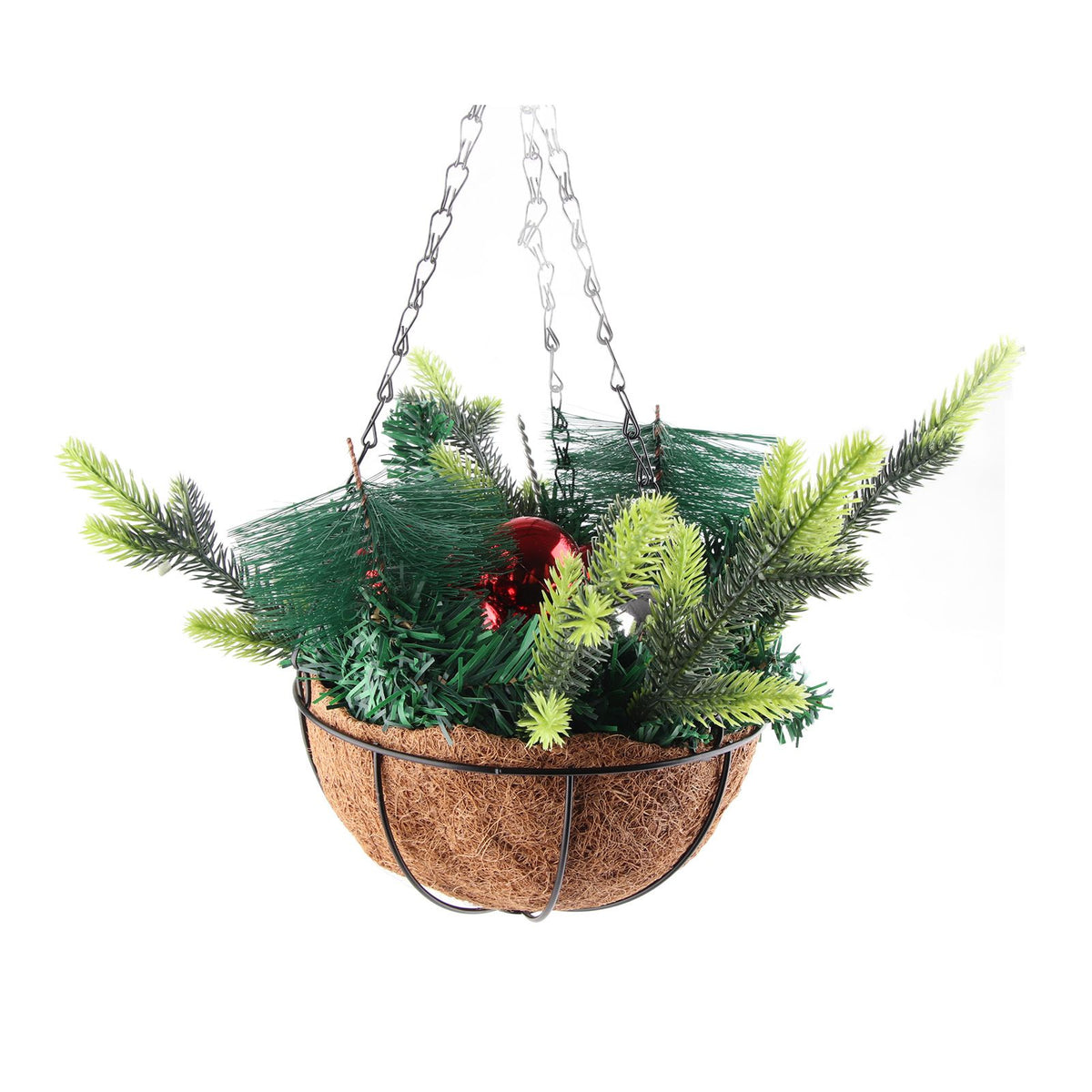 Artificial Christmas Hanging Basket Decorated with Pine Cones Ball Lights Christmas Holiday Decoration