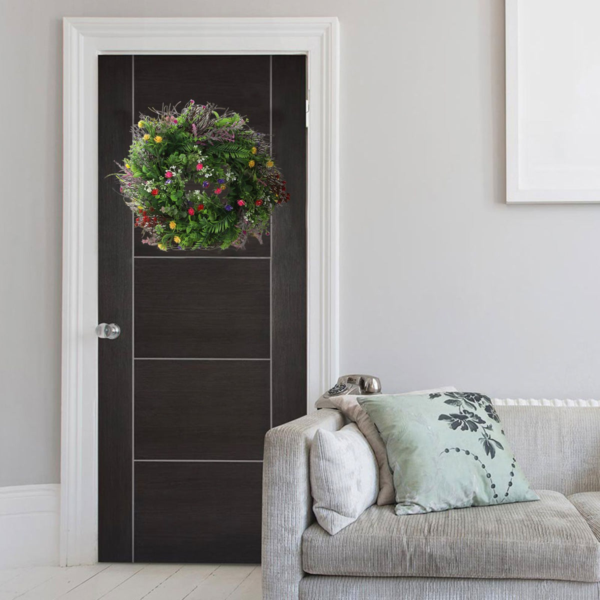 Spring Wildflowers Wreath for Front Door Dried Flower Artificial Wreath Hanging for Home Mall Wedding Decoration
