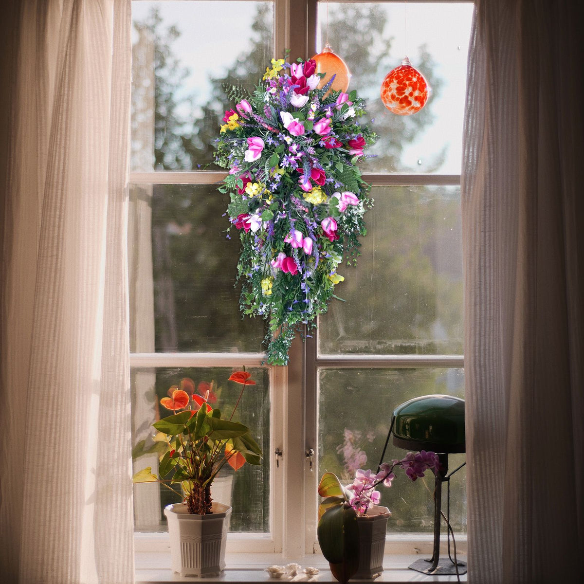 Artificial Flower Wreath Wreath with Lilacs Hyacinths Hydrangeas Spring Summer Floral Greenery Wreath A Small