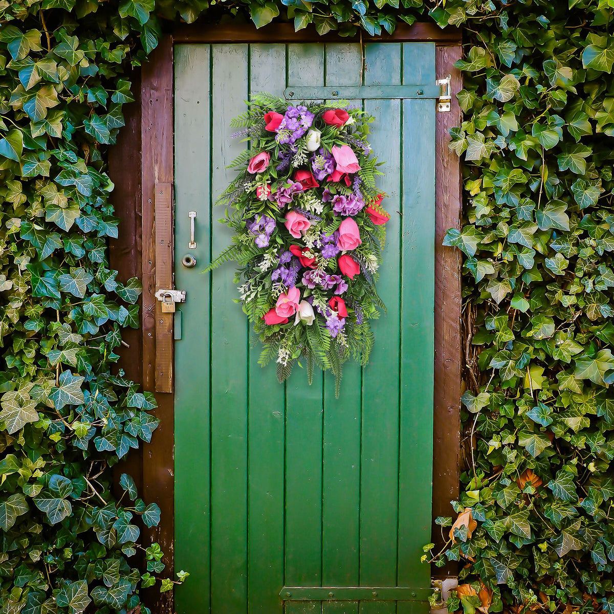 Artificial Flower Wreath Wreath with Lilacs Hyacinths Hydrangeas Spring Summer Floral Greenery Wreath A Small