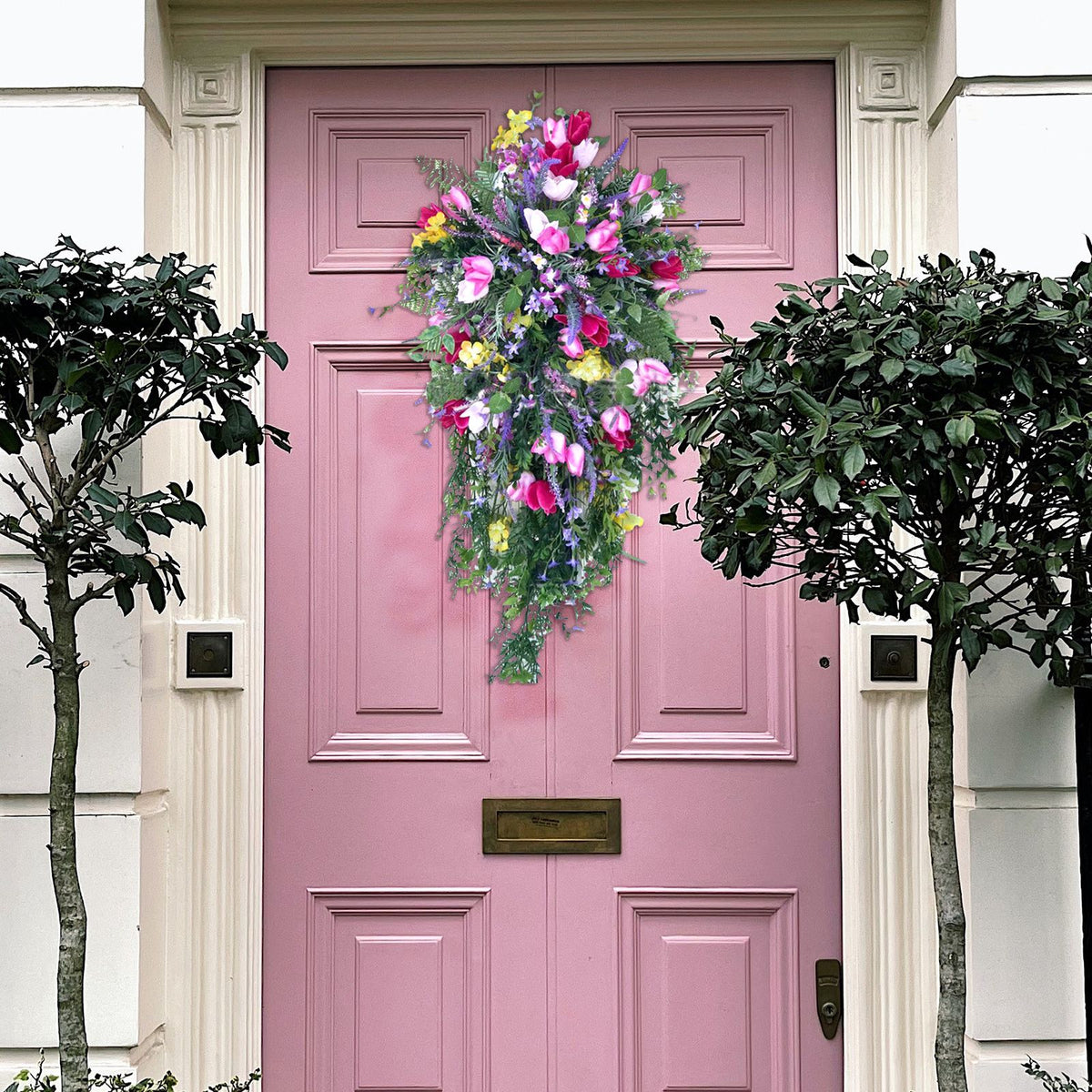 Artificial Flower Wreath Wreath with Lilacs Hyacinths Hydrangeas Spring Summer Floral Greenery Wreath B Large
