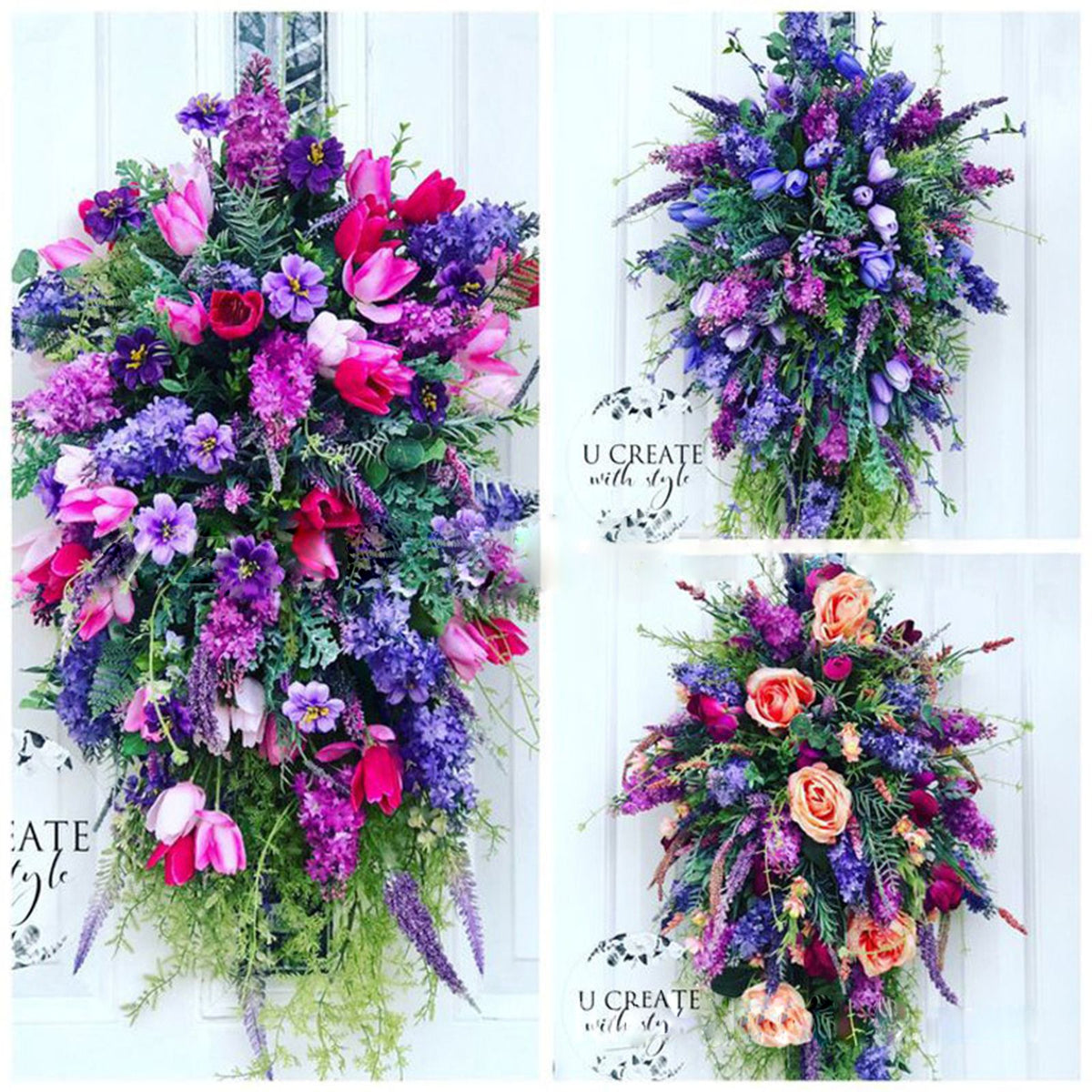 Artificial Flower Wreath Wreath with Lilacs Hyacinths Hydrangeas Spring Summer Floral Greenery Wreath E Small
