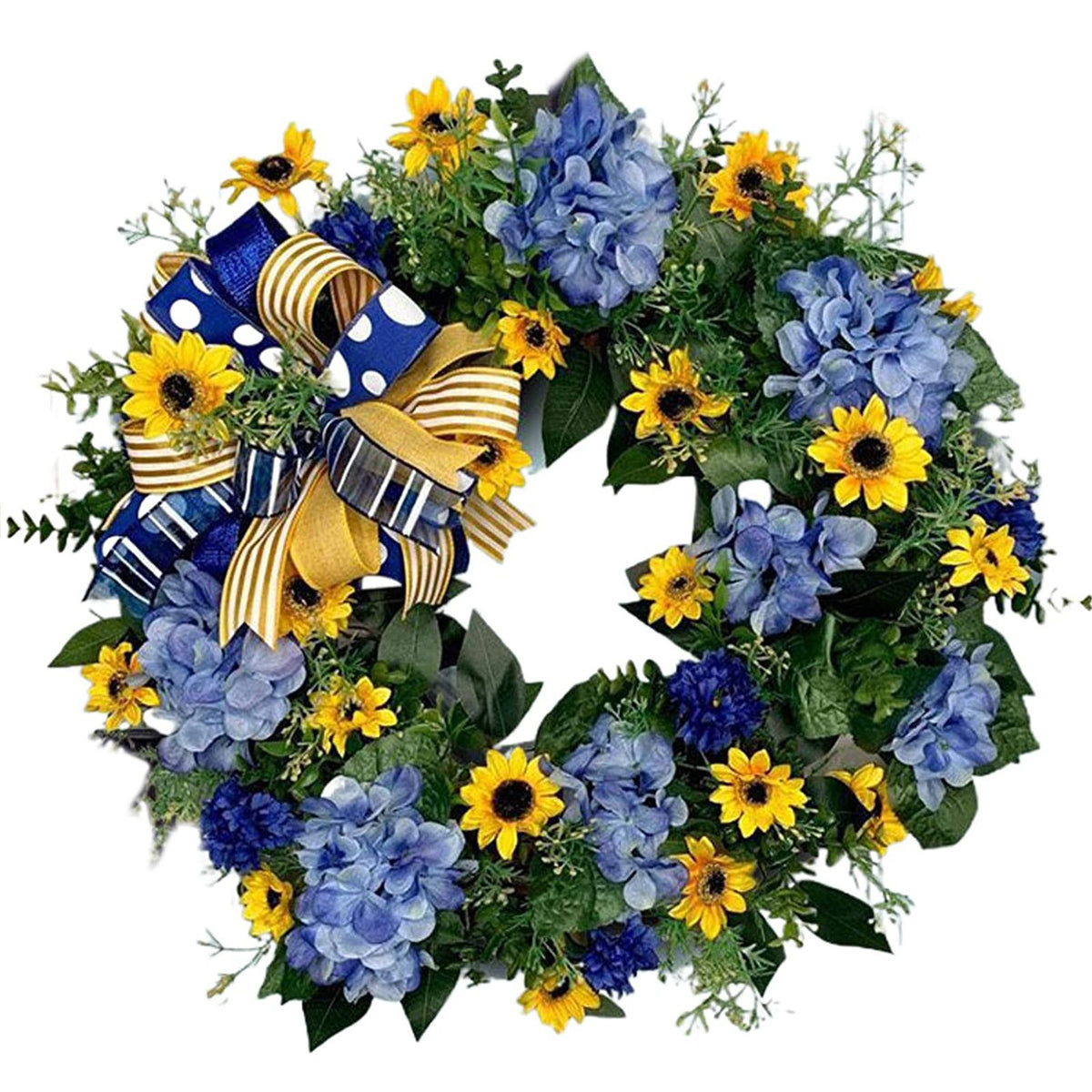 Blue and Yellow Wreaths Flower Garland Front Door