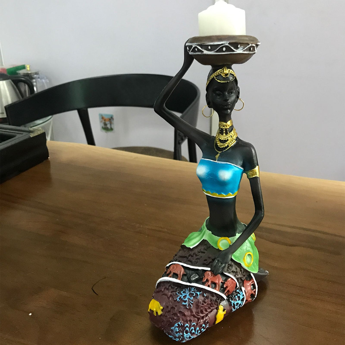 2PCS Vintage African Women Statue Candle Holders Resin Figurines Fits Up to 3.5cm Diameter Candles