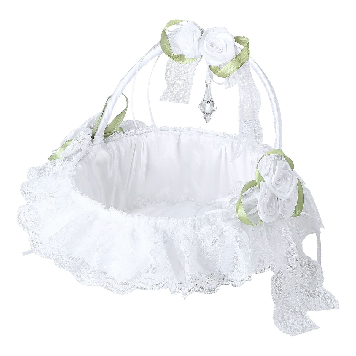 Wedding White Flower Basket Silk Ribbon Decor Elegant Romantic Flower Basket for Wedding Photography