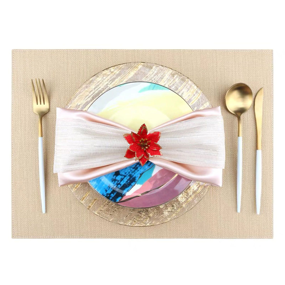 6PCS Napkin Set Red Elegant Christmas Flower Napkin for Birthday Party Wedding