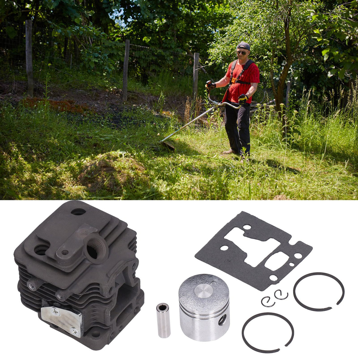 32mm Cylinder Piston Kit Garden Brush Cutter Cylinder Piston Assembly with Gasket for TJ23