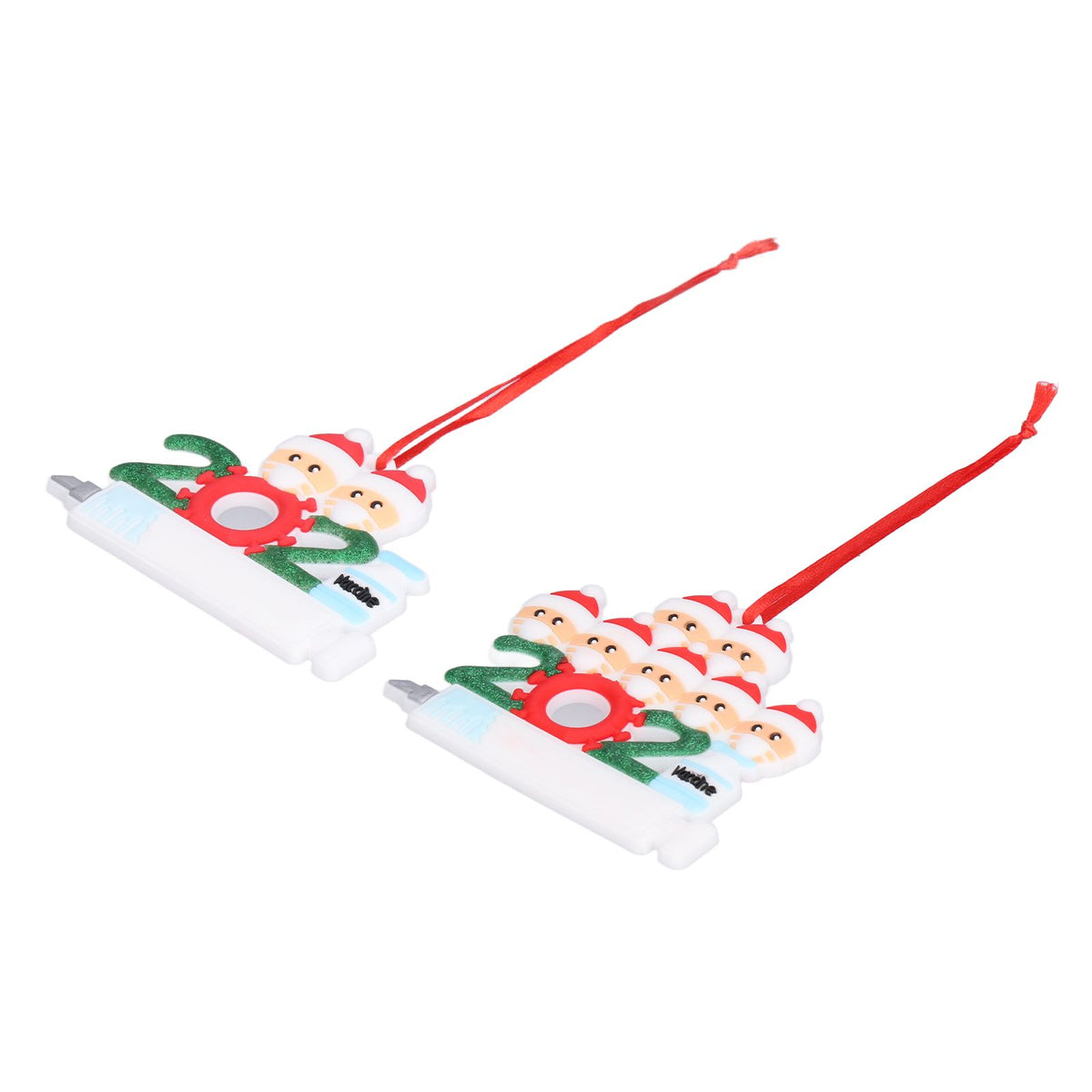 2pcs 2021 Vaccine Christmas Ornaments Hanging Personalized Christmas Tree Ornaments for Friends and FamilyFamily of Two+Seven