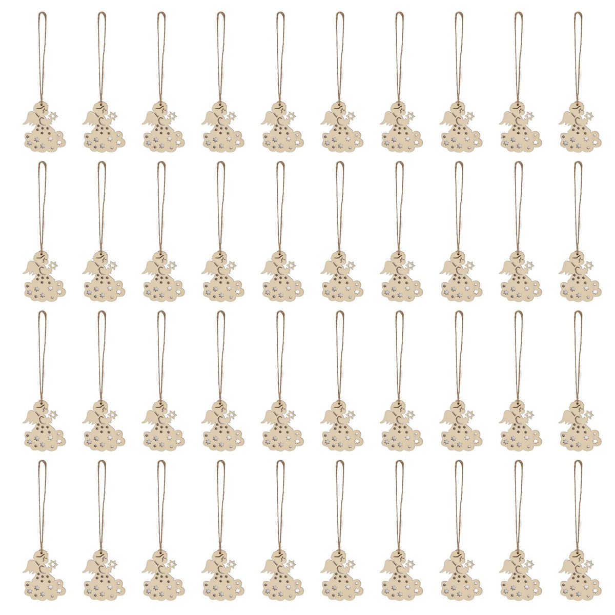40pcs Christmas Tree Ornaments Wooden Hallow Cute Christmas Hangings with Lanyards for Christmas Tree Decoration Gift