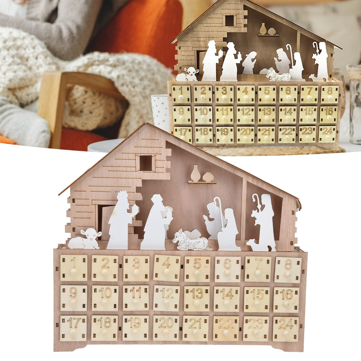 LED Light Calendar Wooden Desk Calendar Christmas Advent Calendar Ornament for Holiday Decoration