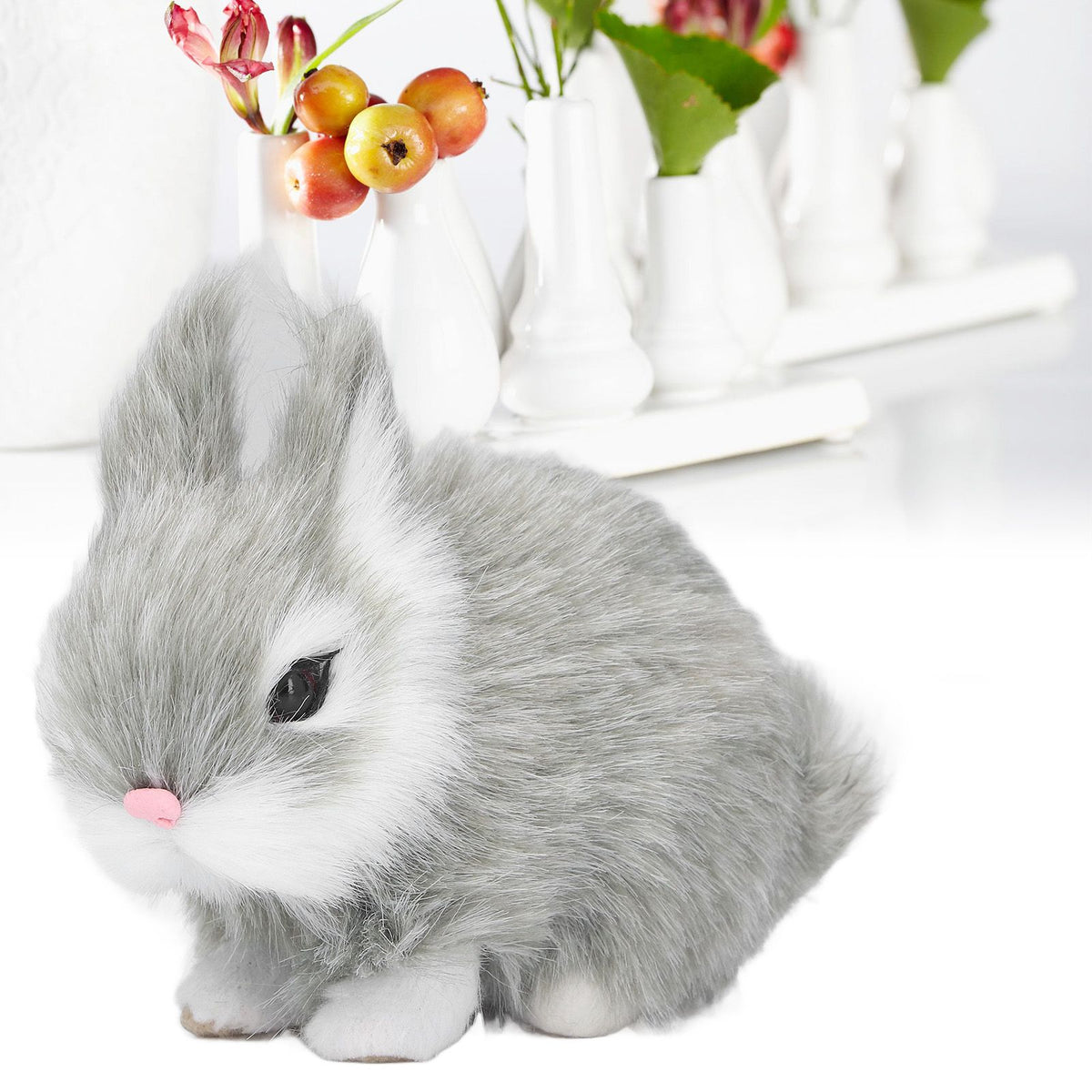 Miniature Plush Rabbits Plastic Plush Material Soft Comfortable Durable Rabbits Stuffed Doll for Table DecorationGrey
