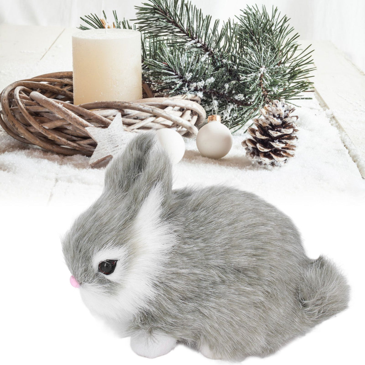 Miniature Plush Rabbits Plastic Plush Material Soft Comfortable Durable Rabbits Stuffed Doll for Table DecorationGrey