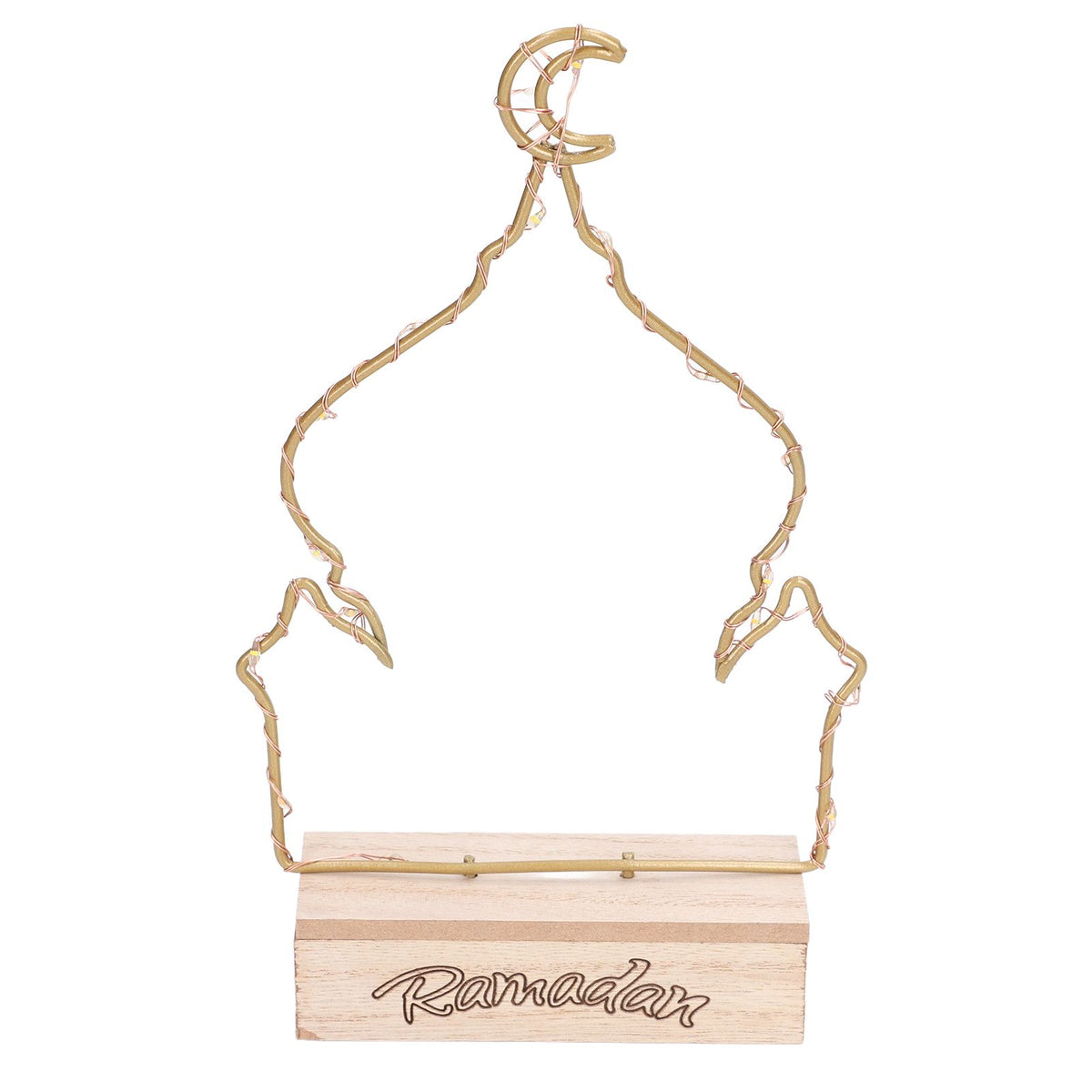 LED Ramadan Ornament Wooden Muslin Ramadan Crafts Light Festival Decoration for Household
