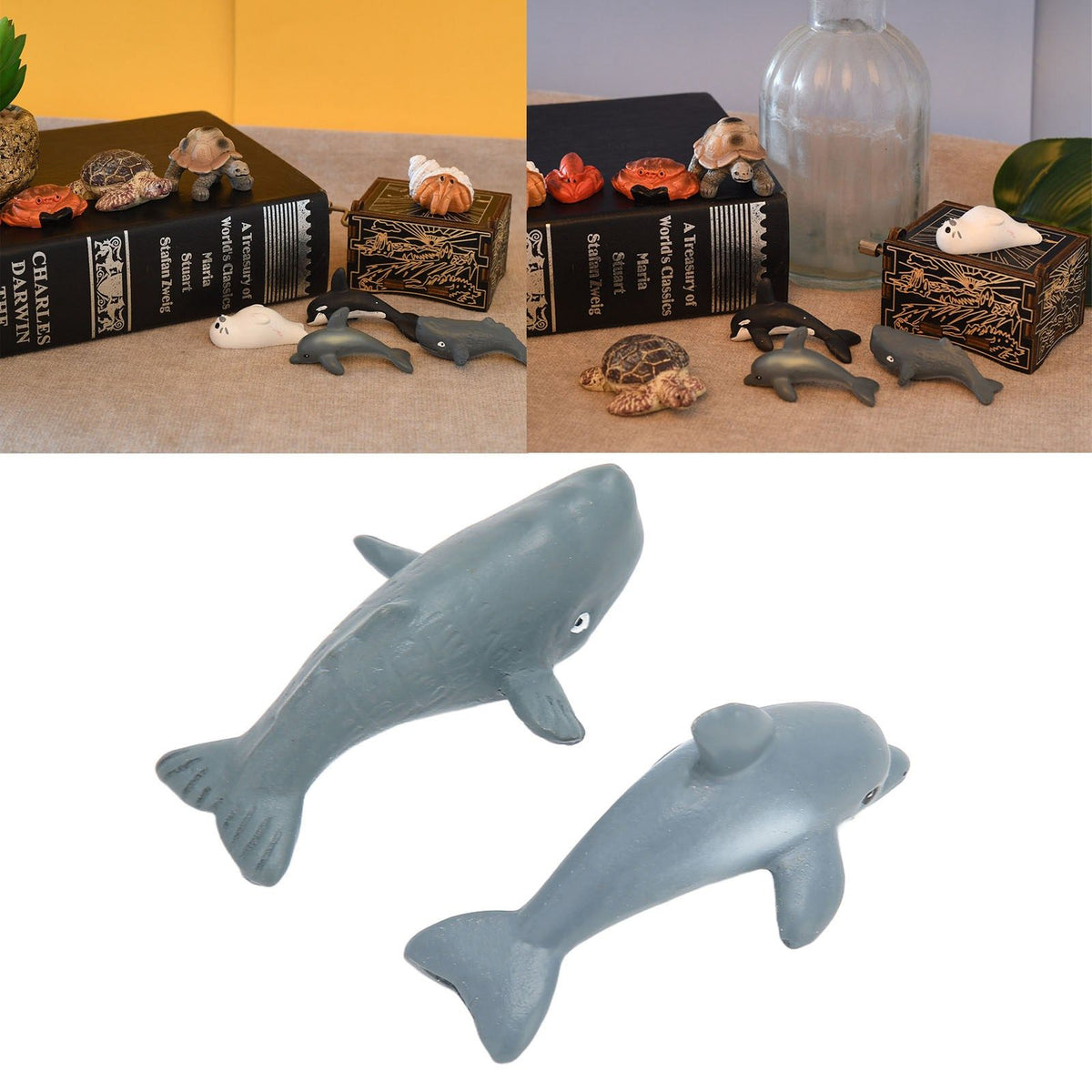 2PCS Whale Ornament Cute Whale Look Modern Style Whale Figurine Resin Ornament for Home Decoration Mini Garden Cake
