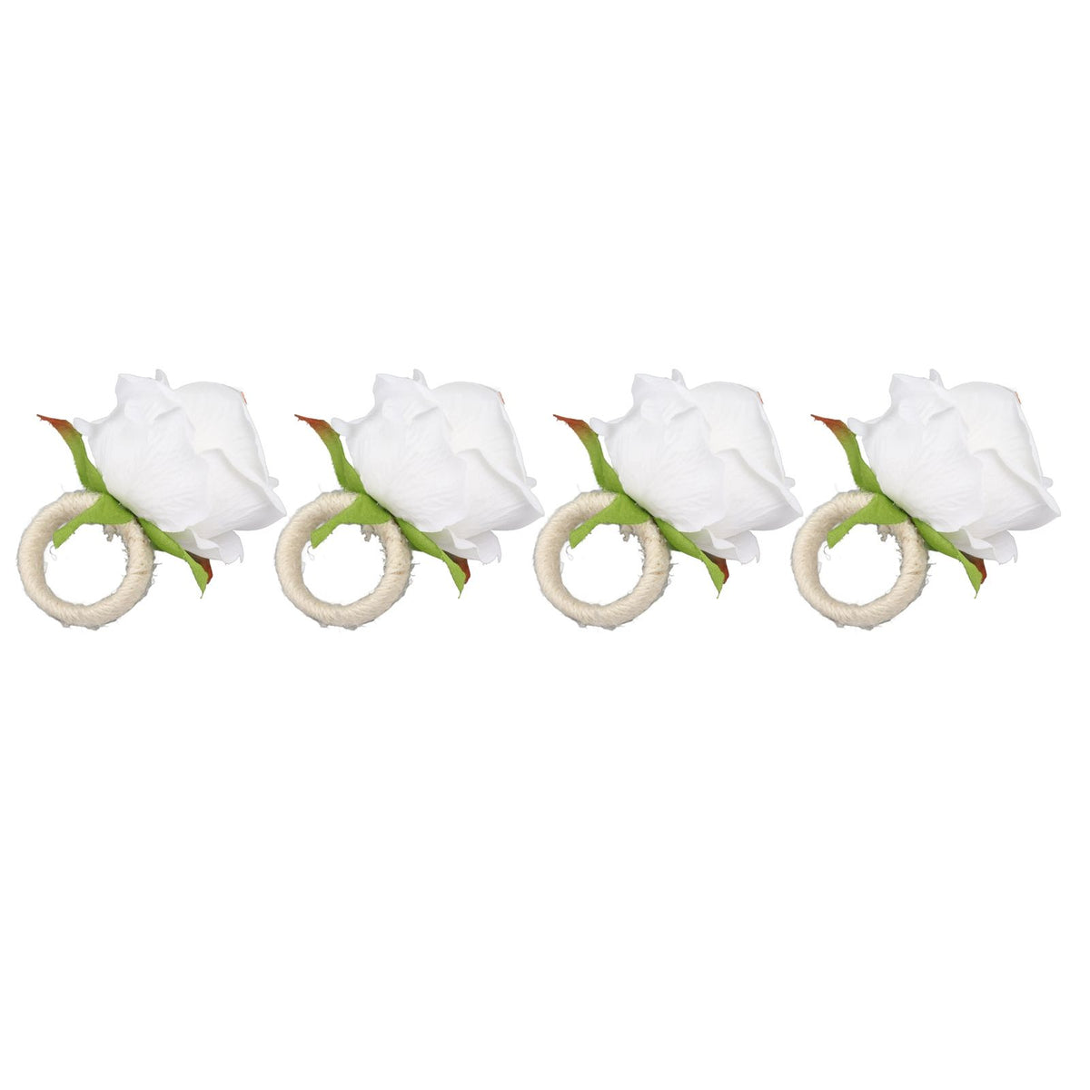 4PCS Rose Napkin Ring Simulated Plastic Reusable Vine Design Napkin Holder Ring for Restaurant White