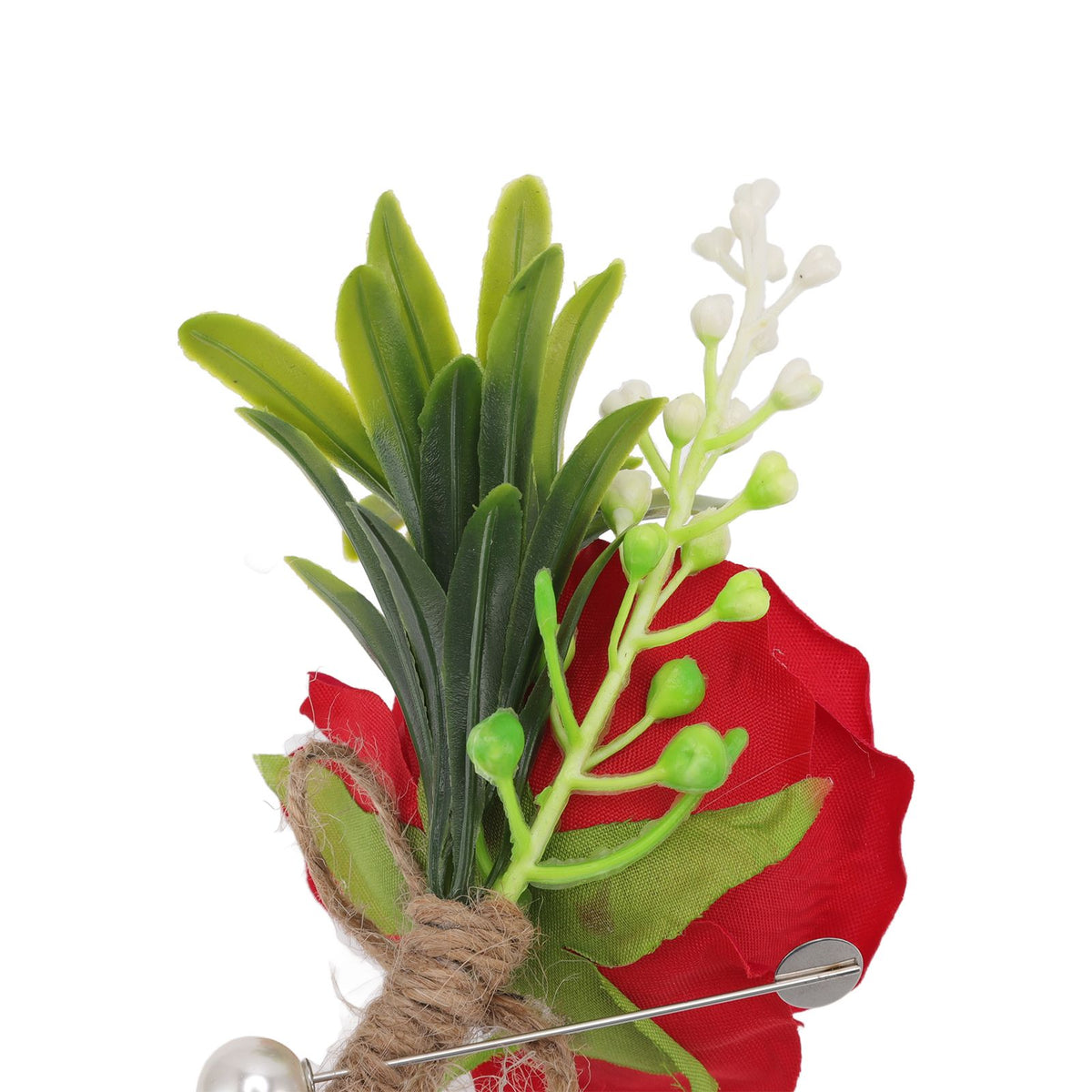 5PCS Wedding Boutonniere Pin Fixed Plastic Artificial Flower Corsage for Bride and Groom Red