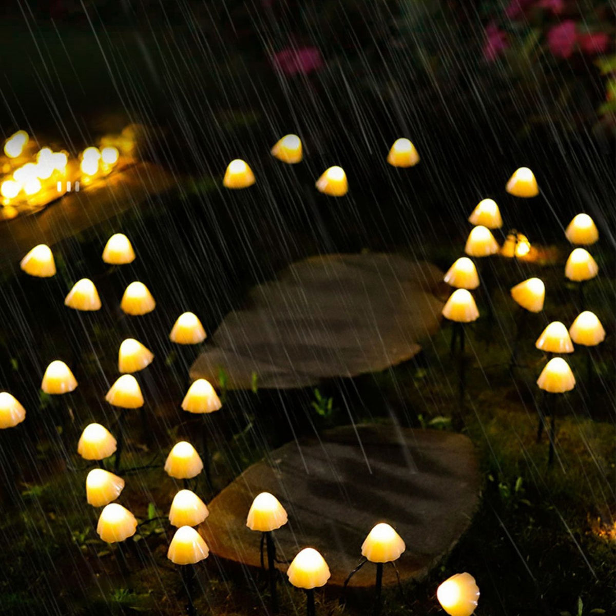 Mini Mushroom Solar Lights 8 Modes LED Waterproof String Pathway Outdoor Decoration for Garden Backyard Lawn Party 5meter 20 Beads Warm White