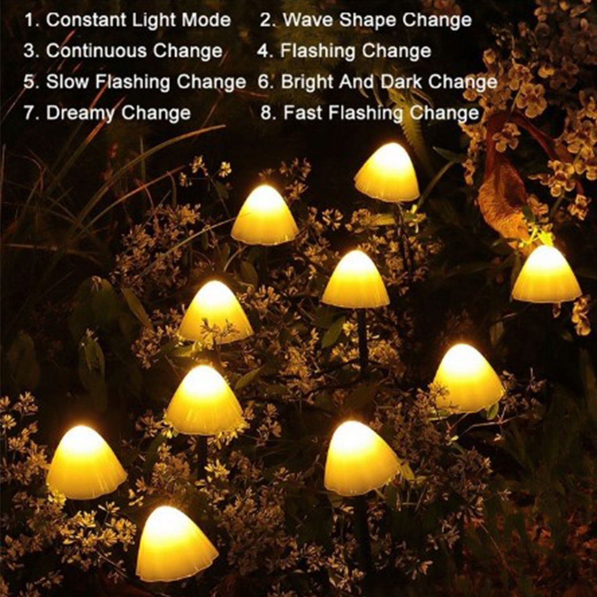 Mini Mushroom Solar Lights 8 Modes LED Waterproof String Pathway Outdoor Decoration for Garden Backyard Lawn Party 5meter 20 Beads Warm White