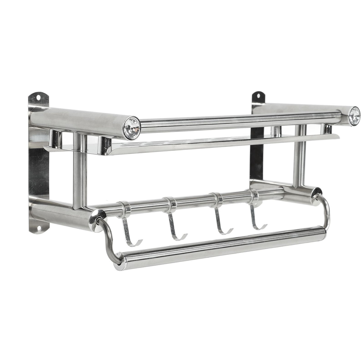 15.7in Bathroom Shelf Wall Mounted 201 Stainless Steel Waterproof Corrosion Prevention Towel Rack with Hooks for Shower