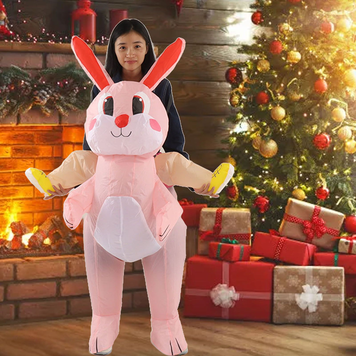Easter Bunny Inflatable Costume Cute Festive Blow Up Riding Rabbit for Boys Girls Birthday Gifts 80‑120cm/31.5‑47.2in