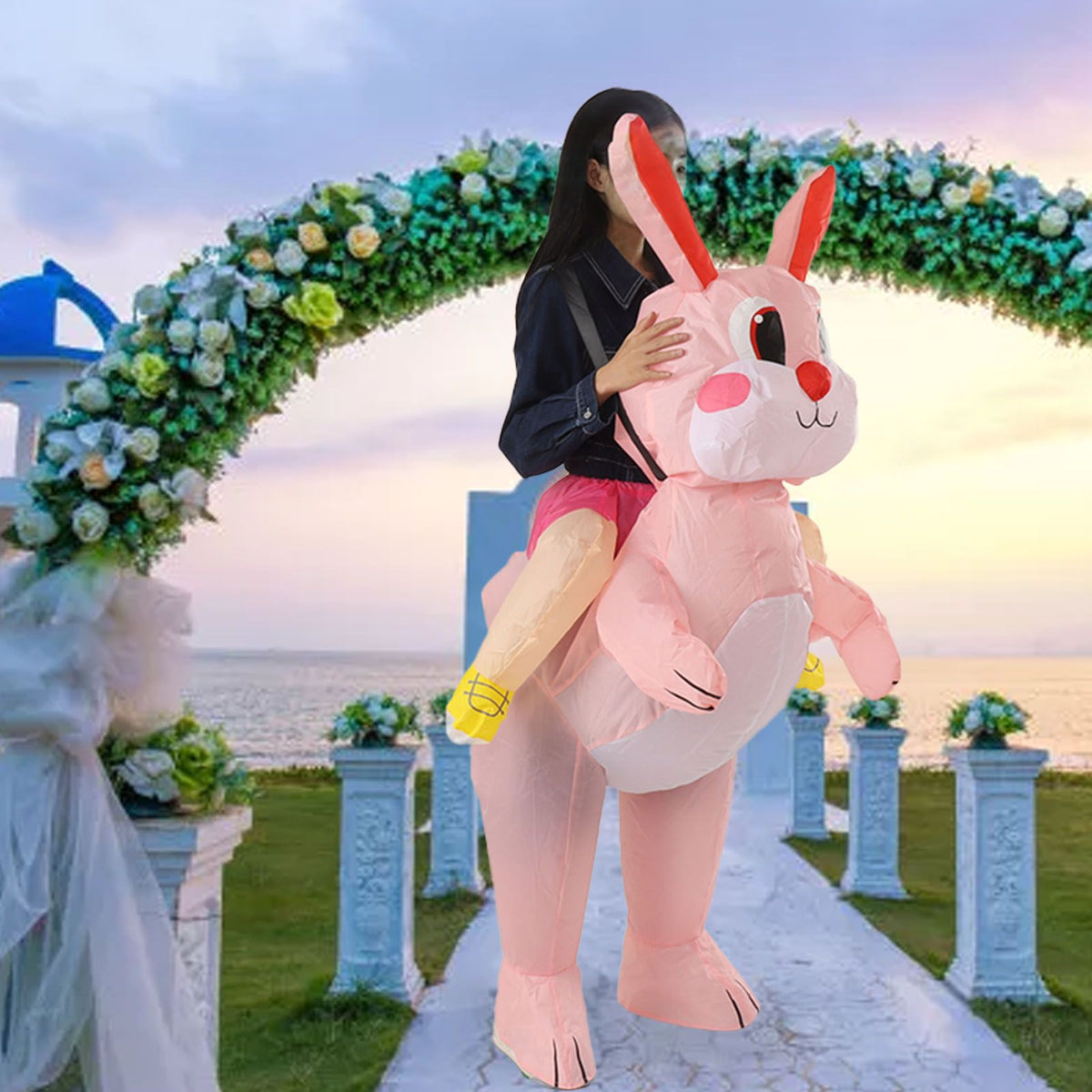 Easter Bunny Inflatable Costume Cute Festive Blow Up Riding Rabbit for Boys Girls Birthday Gifts 80‑120cm/31.5‑47.2in