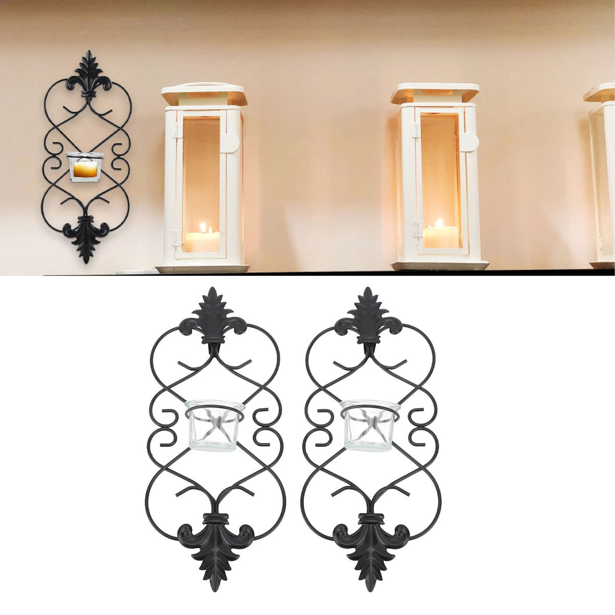 2PCS Wall Hanging Candle Holder Iron Hanging Wall Candle Holders for Home Decoration Weddings Events